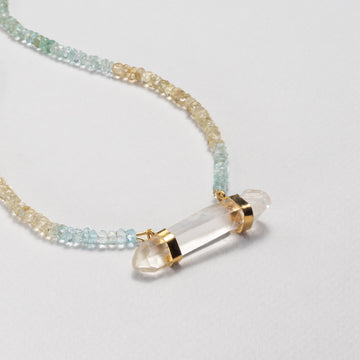Hathor Crystalina — shaded aquamarine & lemurian crystal necklace