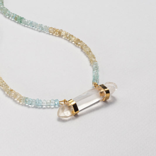 Hathor Crystalina — shaded aquamarine & lemurian crystal necklace