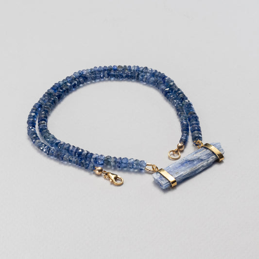 Tara Celeste — blue kyanite & raw kyanite bar necklace