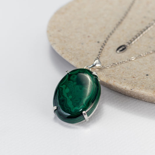 Malachite oval cabochon pendant