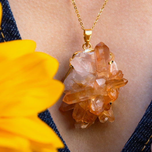 Tangerine quartz druzy cluster necklace