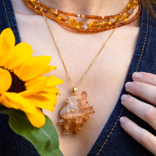 Tangerine quartz druzy cluster necklace