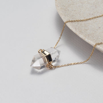 Double-terminated crystal connector necklace