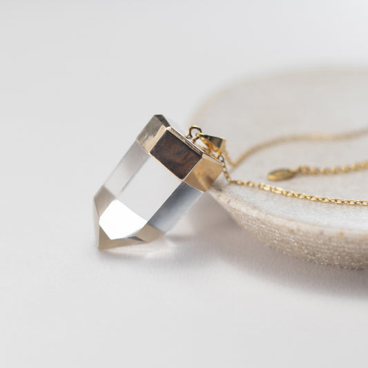 Chunky faceted clear quartz point pendant