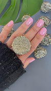 Cocktail large pyrite disk ring