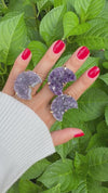 Druzy amethyst crescent moon ring