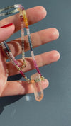 Multicolor sapphire necklace with pink lemurian point connector