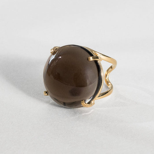 Smoky quartz round cabochon statement ring