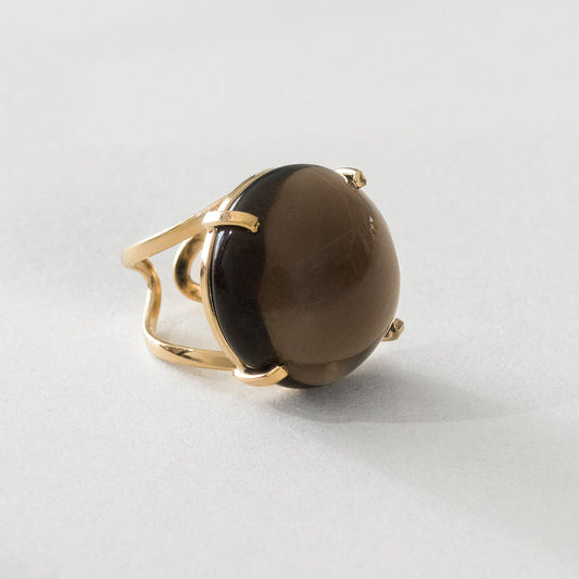 Smoky quartz round cabochon statement ring