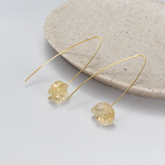 Raw citrine threader earrings