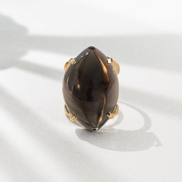 Smoky quartz marquise cabochon ring