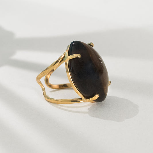 Smoky quartz marquise cabochon ring