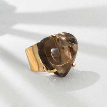Smoky quartz heart statement cuff ring