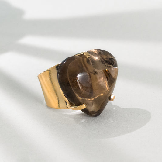 Smoky quartz heart statement cuff ring