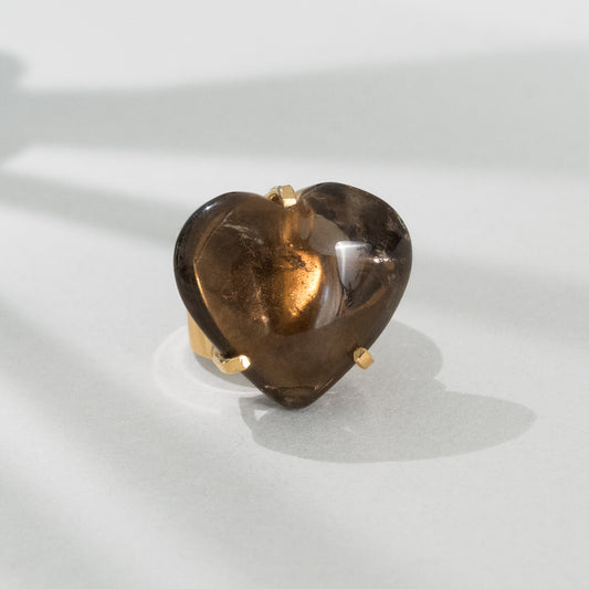 Smoky quartz heart statement cuff ring