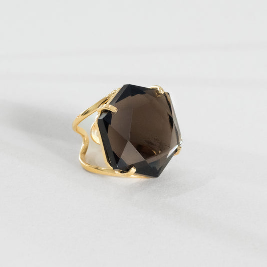 Smoky quartz hexagon cabochon statement ring