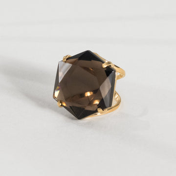 Smoky quartz hexagon cabochon statement ring