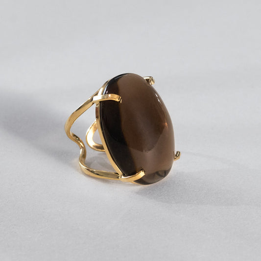 Smoky quartz oval cabochon statement ring