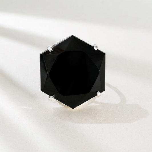 Black obsidian hexagon ring