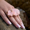 Freeform faceted rose quartz crystal ring