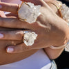 Oversized crystal quartz cluster statement ring