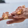 Chunky freeform faceted pink lemurian crystal statement ring