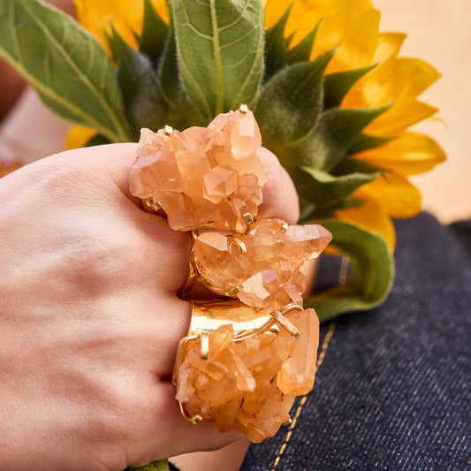 Tangerine crystal cluster statement ring