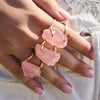 Raw rose quartz slice statement ring