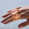 Chunky freeform faceted pink lemurian crystal statement ring