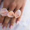 Rose quartz large faceted hexagon ring