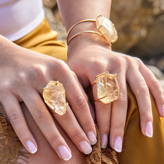 Large raw citrine gem ring
