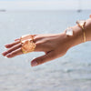 Chunky freeform faceted pink lemurian crystal statement ring