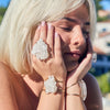Oversized crystal quartz cluster statement ring