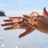Chunky freeform faceted pink lemurian crystal statement ring