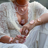 Rose quartz round cabochon ring