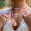 Rose quartz puffy heart pendant