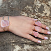 Raw rose quartz slice statement ring