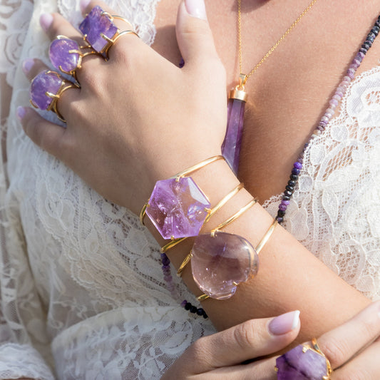 Purple amethyst hexagon cuff bracelet