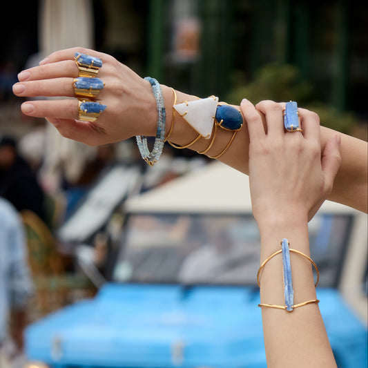 Raw blue kyanite crystal cuff bracelet
