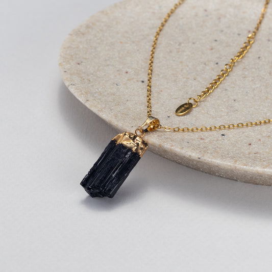 Raw black tourmaline pendant
