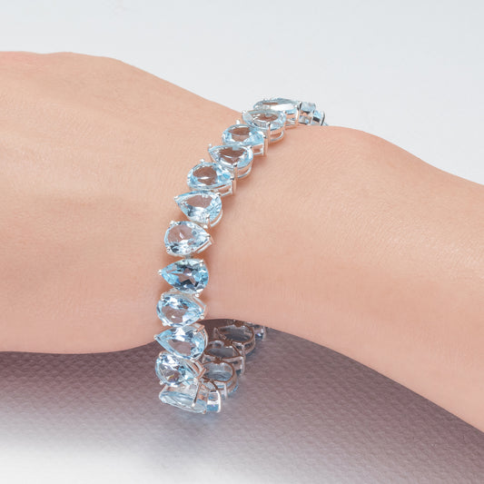 925 sterling silver blue topaz pear tennis bracelet